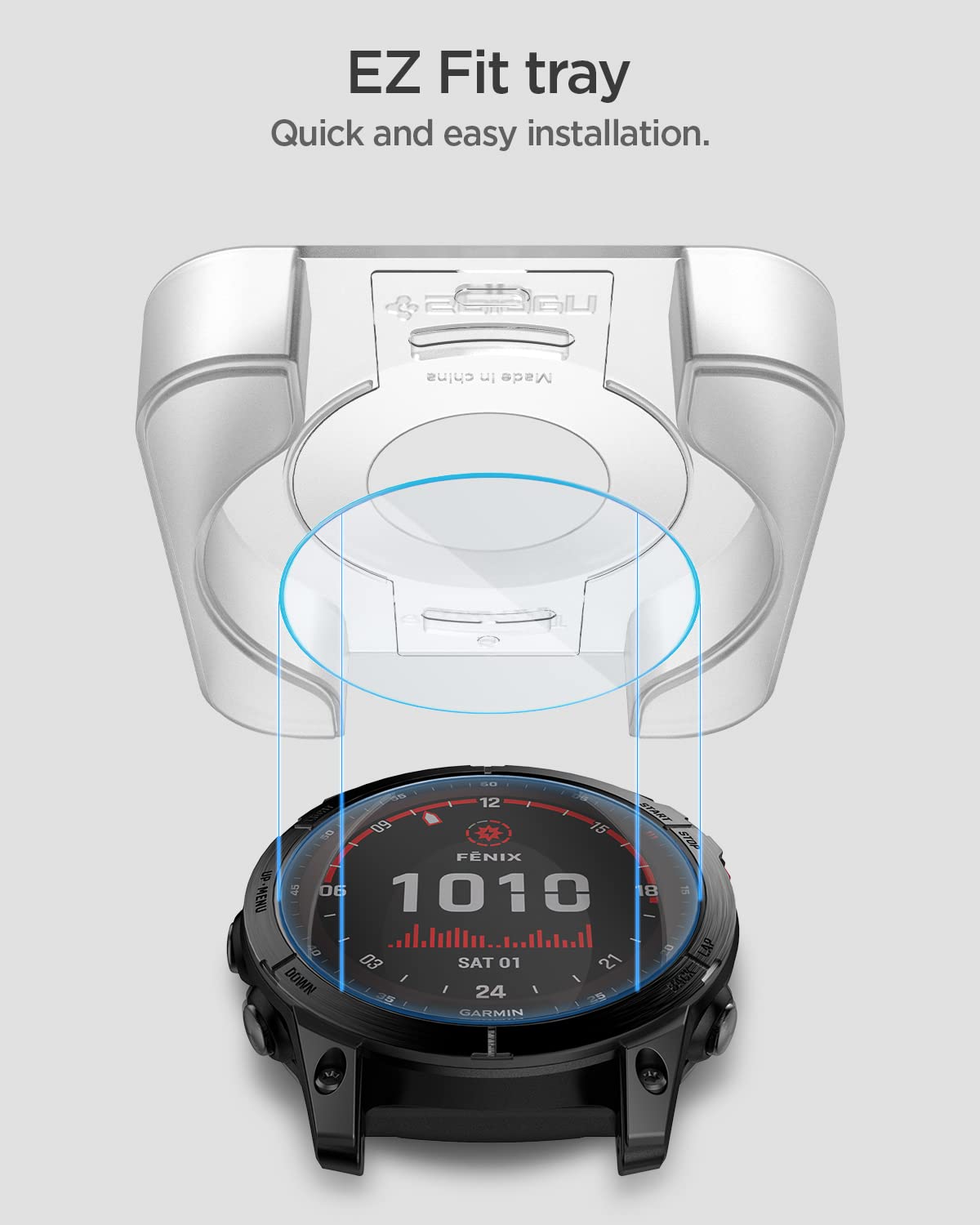 Spigen alignment frame in use for easy, bubble-free EZ FIT installation