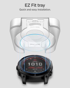 Spigen alignment frame in use for easy, bubble-free EZ FIT installation