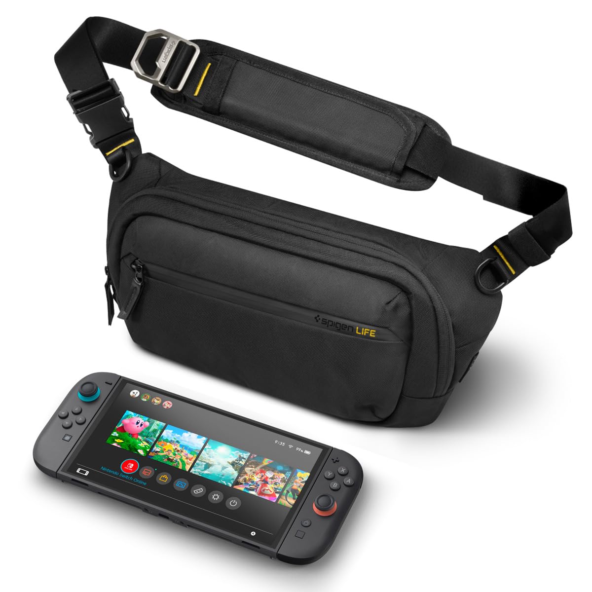 Spigen Life Case front view showing compact black exterior and secure zippers for everyday protection