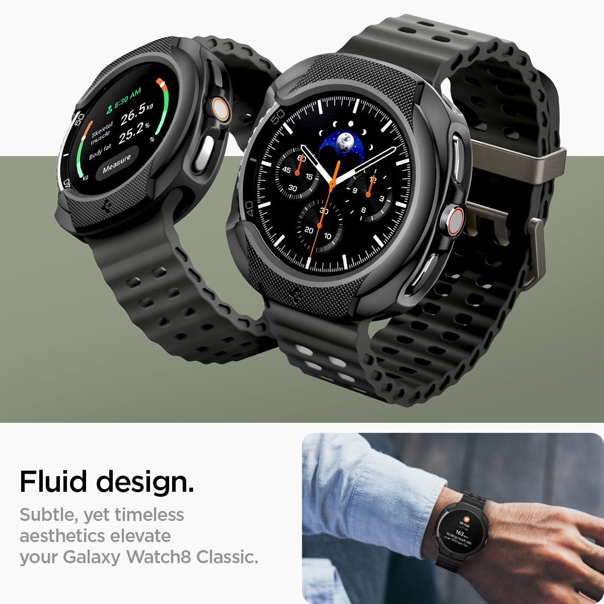 Spigen Liquid Air installed on Galaxy Watch 8 Classic 46mm — secure fit and comfort benefit
