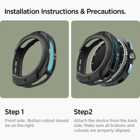 Spigen Liquid Air side profile on Galaxy Watch 8 Classic — low-profile protection benefit