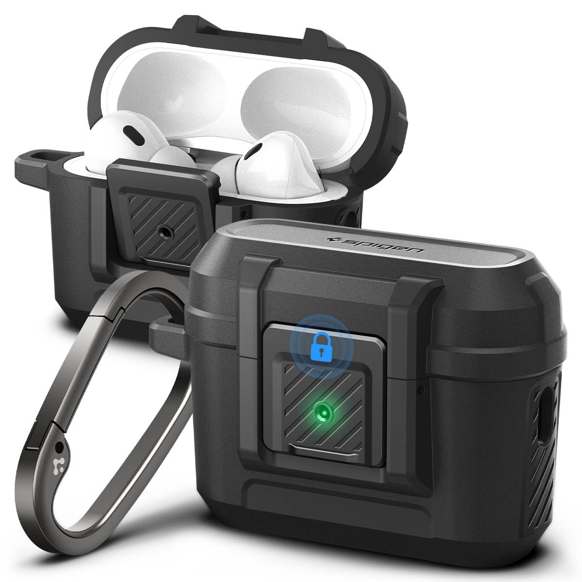Spigen Lock Fit AirPods Pro 2 case with clip secures the case on the go