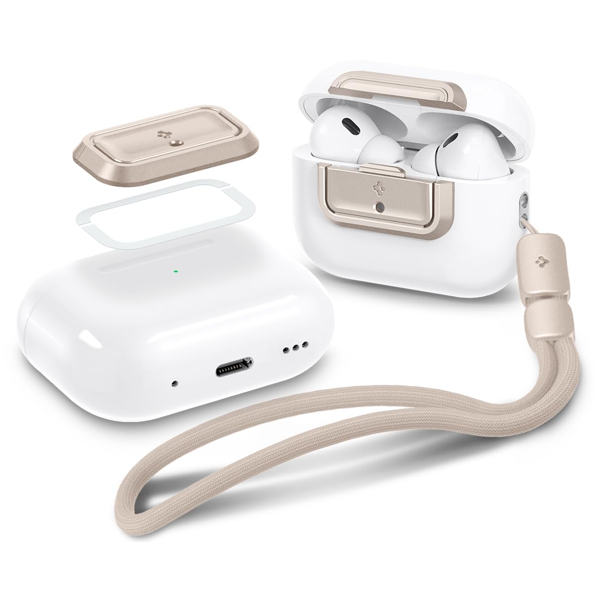 Spigen Lock Fit M EZ Fit tray closeup showing secure closure for AirPods Pro