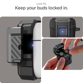 Spigen Lock Fit Pixel Buds Pro 2 carabiner clip for easy attachment.