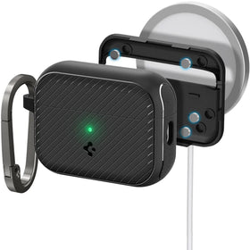 Spigen Mag Armor MagFit for AirPods Pro 2 case with matte black finish and secure fit.