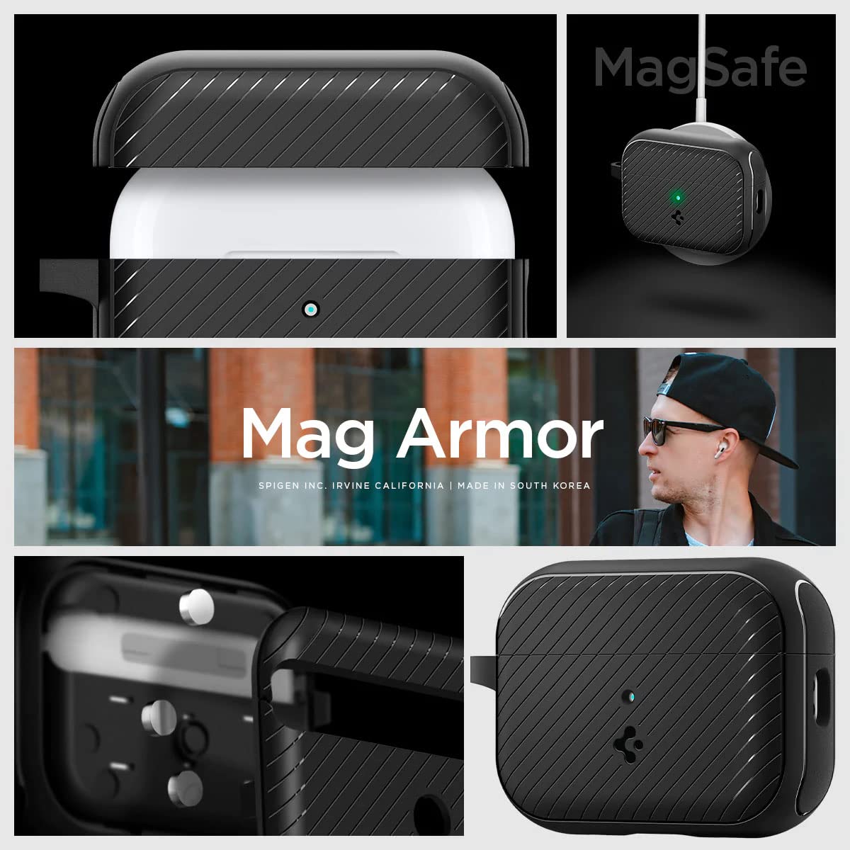 Spigen MagFit magnets embedded for MagSafe alignment and wireless charging.