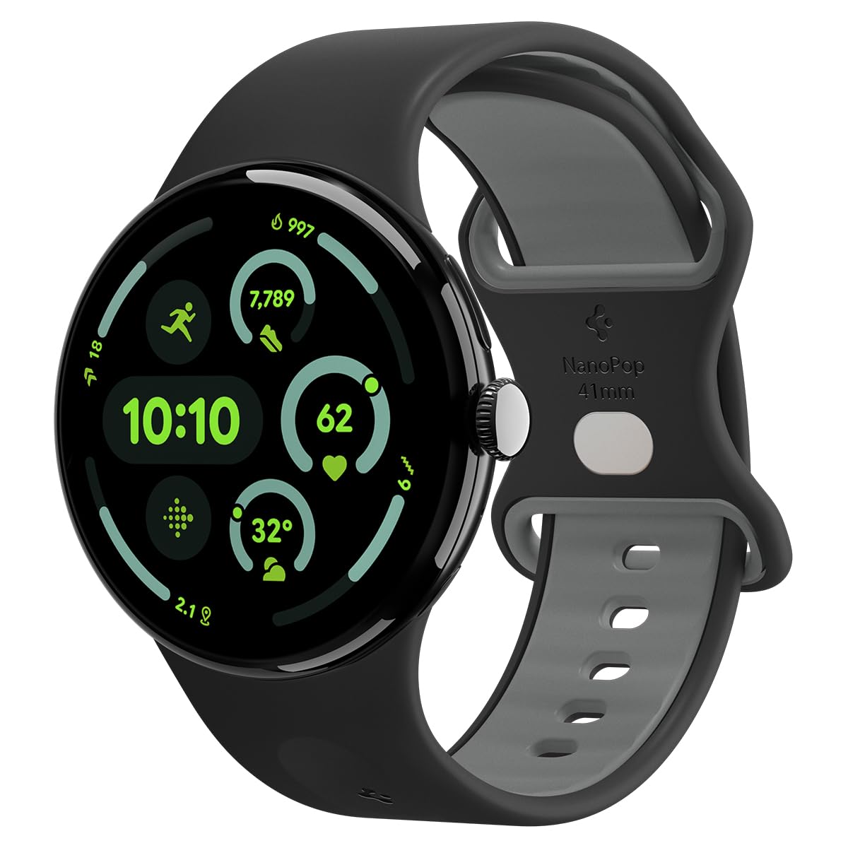 Spigen Nano Pop Pixel Watch 41mm band Black Sesame worn on wrist for comfortable daily wear.