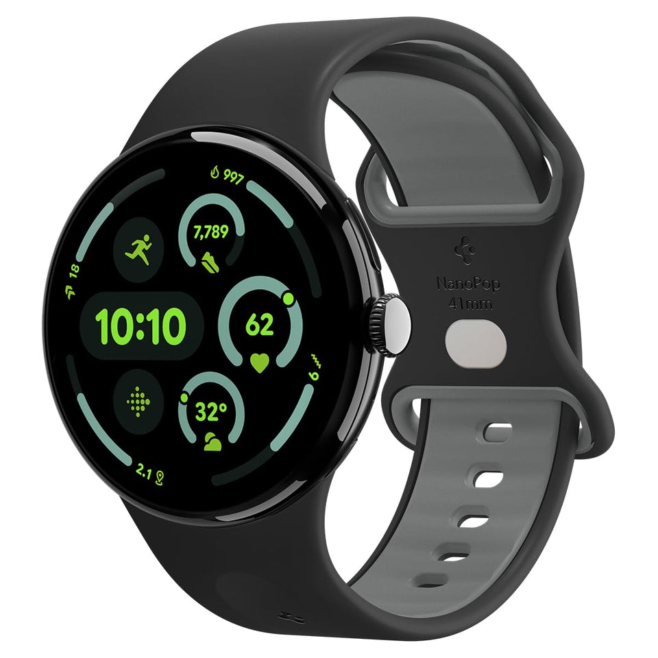 Spigen Nano Pop Pixel Watch 41mm band Black Sesame worn on wrist for comfortable daily wear.