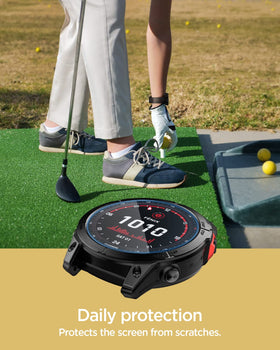 Spigen protector fitted on Garmin Fenix 8 display preserving touch accuracy