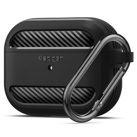Spigen Rugged Armor for AirPods Pro 2019 front view with matte black protection.