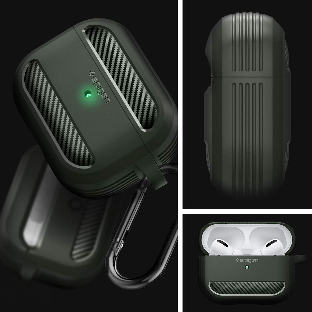Spigen Rugged Armor AirPods Pro 2019, side view, slim profile with tough protection