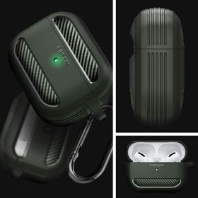 Spigen Rugged Armor AirPods Pro 2019, side view, slim profile with tough protection