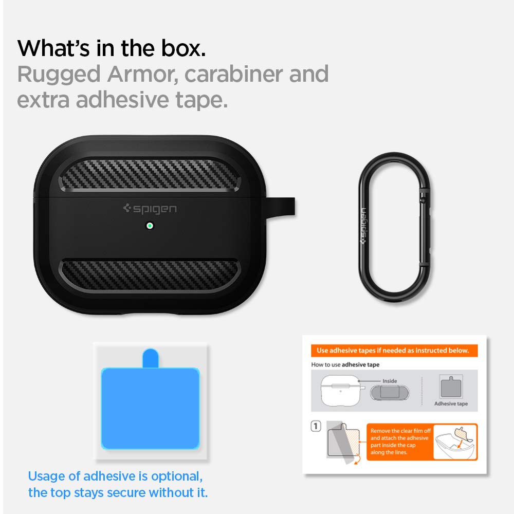 Spigen Rugged Armor AirPods Pro 2019 portable clip for travel convenience.