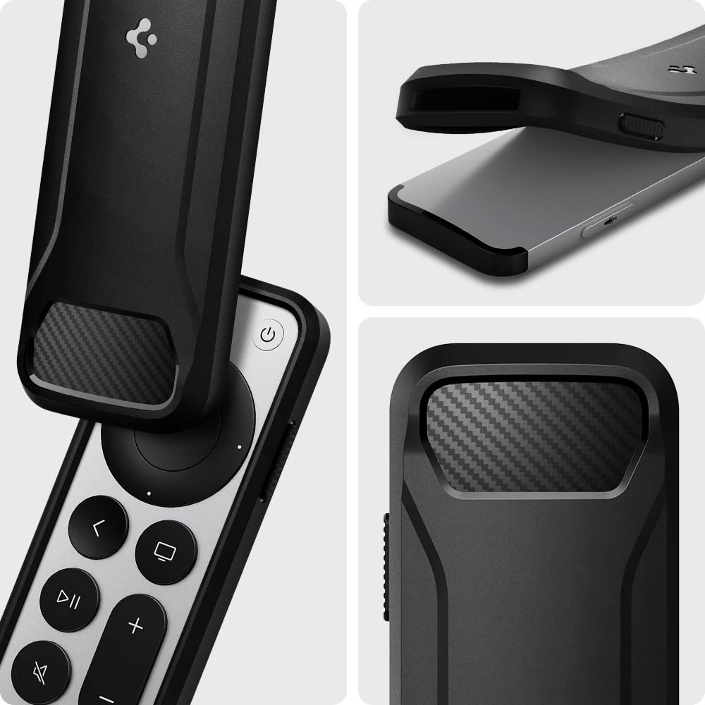 Spigen Rugged Armor Apple TV remote case side view with wrist strap