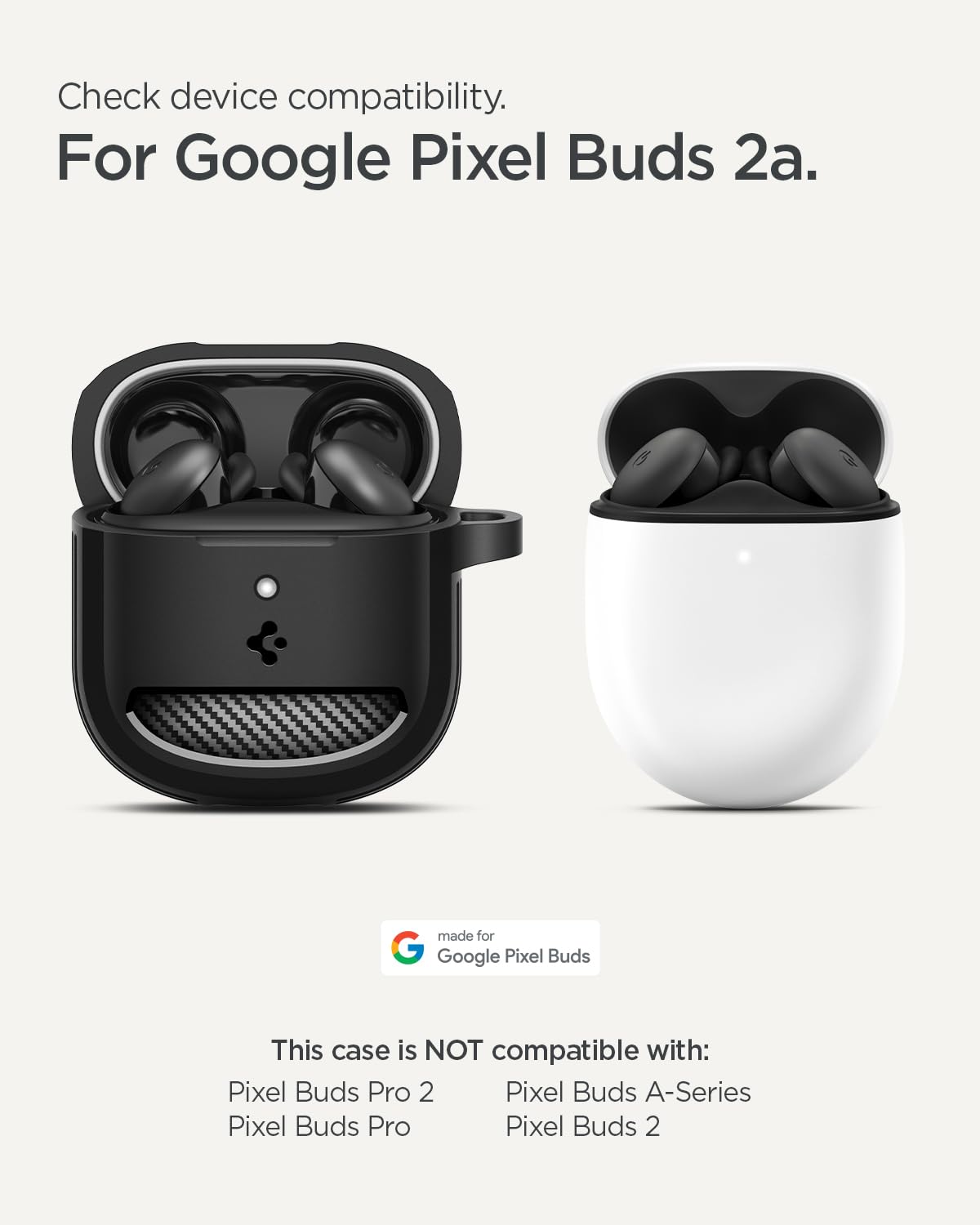 Spigen Rugged Armor Pixel Buds 2a side detail with improved grip