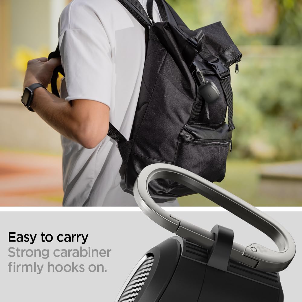 Spigen Rugged Armor for Sony WF-1000XM5 Case Cover 2023 metal carabiner for on-the-go carry.