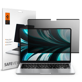 Spigen SafeView front-facing on MacBook Air showing private viewing benefit