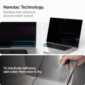 Spigen privacy filter in use at a café protecting on-screen data while working remotely