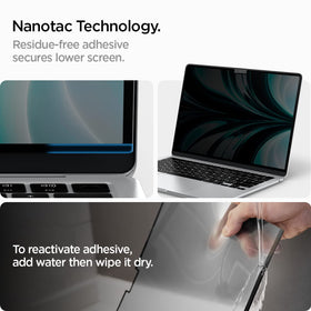 Spigen filter in use at a café illustrating privacy while working