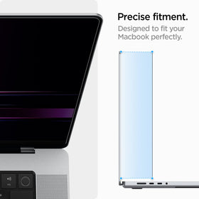 Spigen filter next to a 16-inch MacBook Pro illustrating exact fit and scale comparison