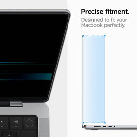 Spigen SafeView next to ruler showing precise 14-inch fit for correct alignment