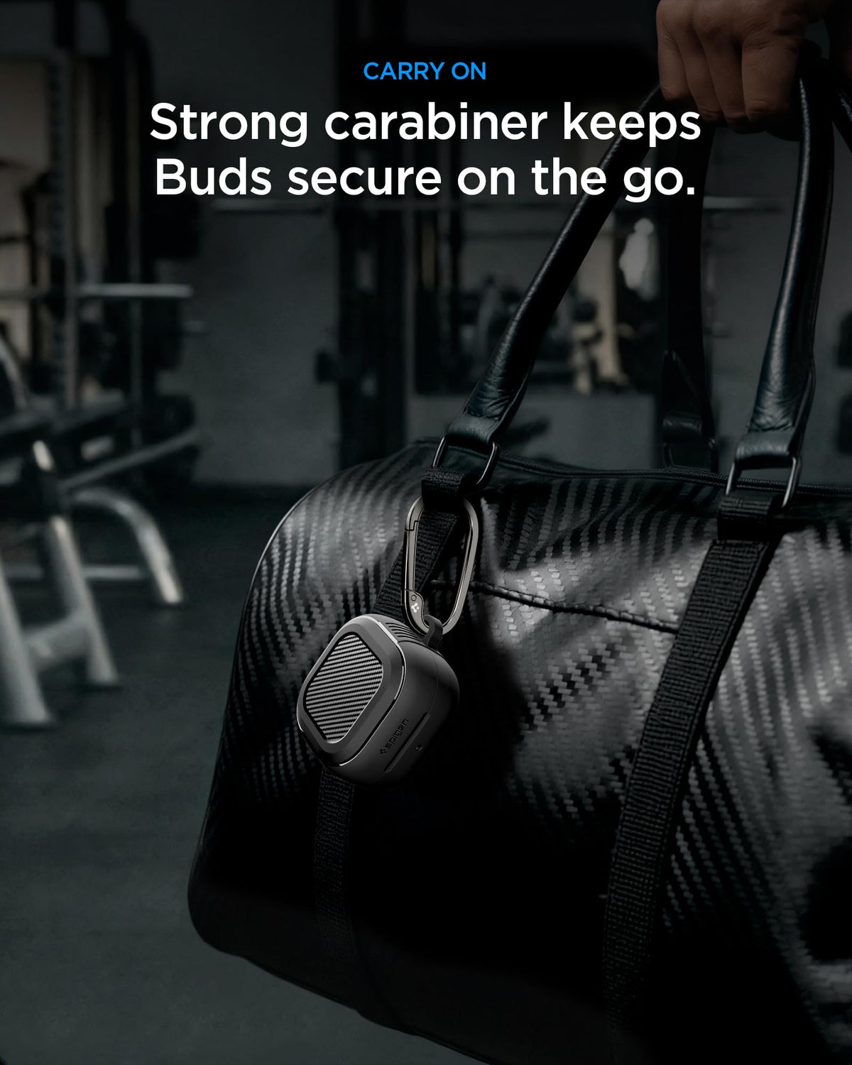 Spigen Galaxy Buds 4 Pro Case carabiner attachment for secure carry