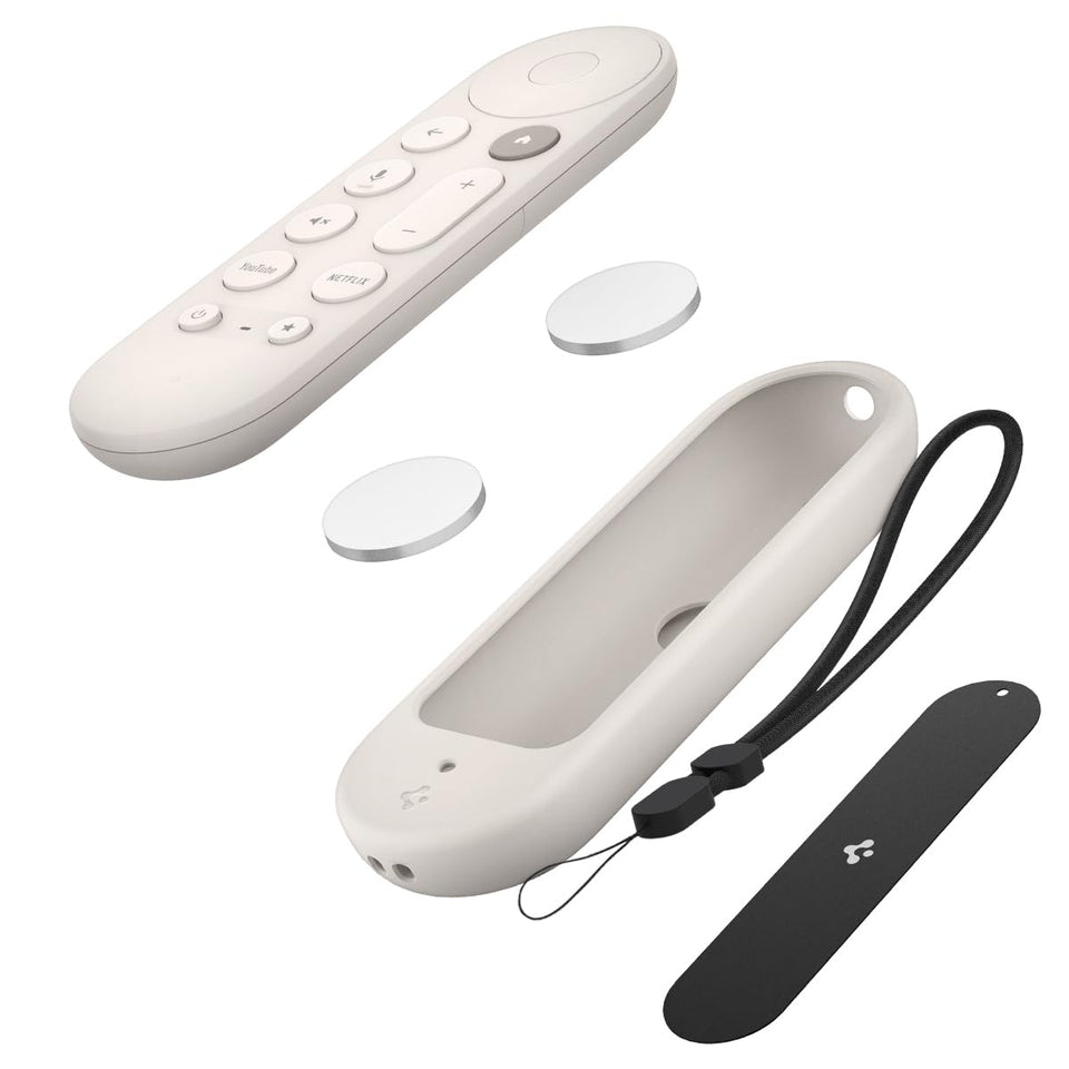 Spigen Silicone Fit for Google TV Remote Porcelain front view with protective cover.
