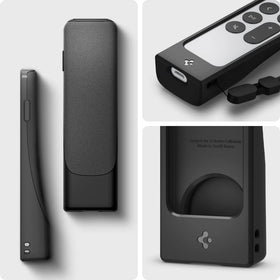 Spigen silicone remote sleeve with wrist strap reduces drop risk during use.