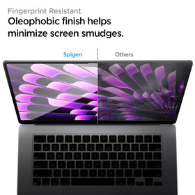 Spigen protector beside ruler showing accurate MacBook Air 15-inch fit