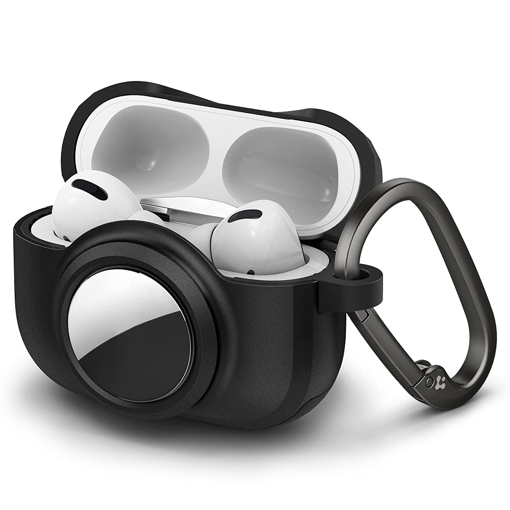 Spigen Tag Armor Duo with AirPods Pro and AirTag cases in matte black.