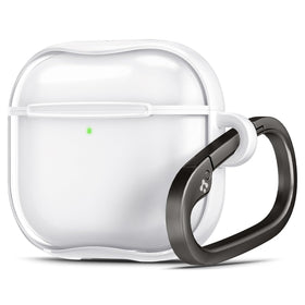 Spigen Ultra Hybrid AirPods 4 case with clear shell, preserves color while guarding against scuffs.
