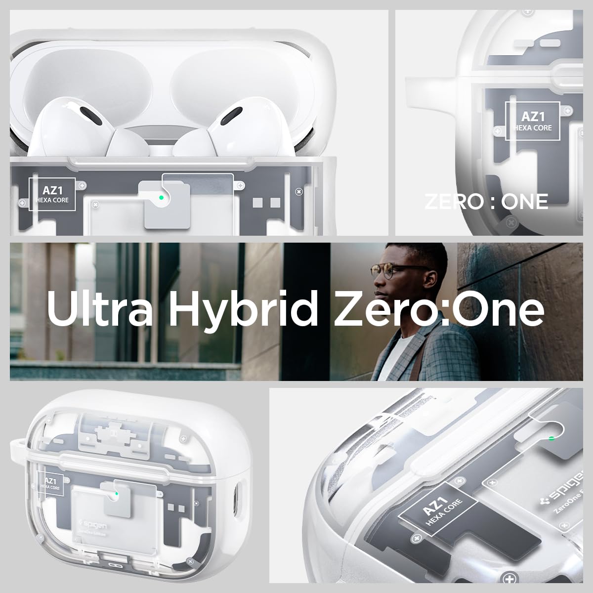 Spigen Ultra Hybrid clear rear panel revealing AirPods Pro 2 design benefit