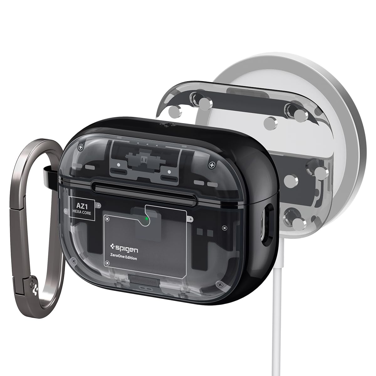 Spigen Ultra Hybrid front view showing snug AirPods Pro 2 fit and protection