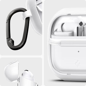 Spigen Ultra Hybrid Jet White Buds3 case side profile highlights slim, wireless-friendly form.