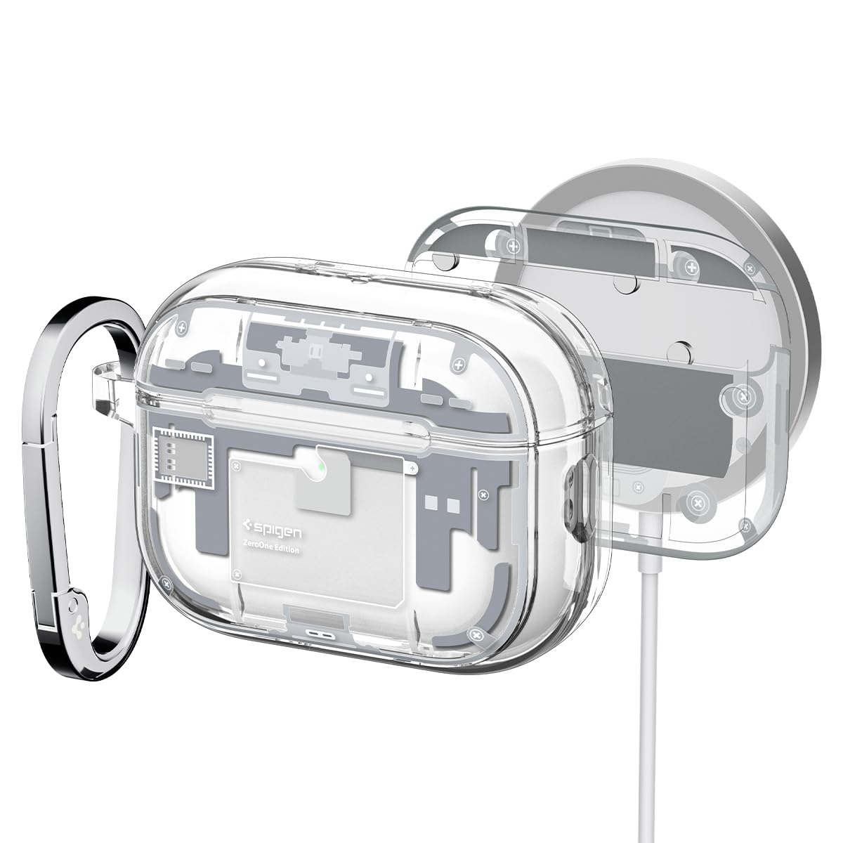 Spigen Ultra Hybrid front view showing clear teardown artwork and protection benefit