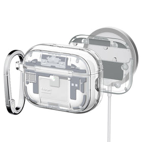 Spigen Ultra Hybrid front view showing clear teardown artwork and protection benefit