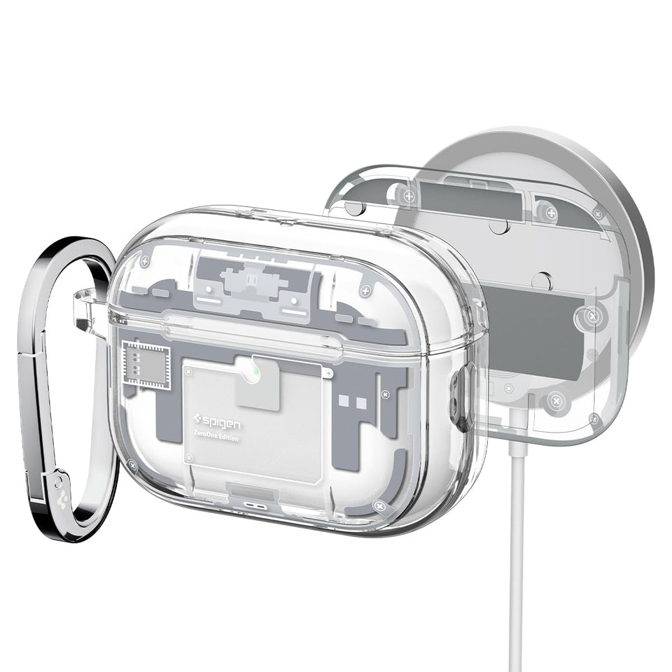 Spigen Ultra Hybrid front view showing clear teardown artwork and protection benefit