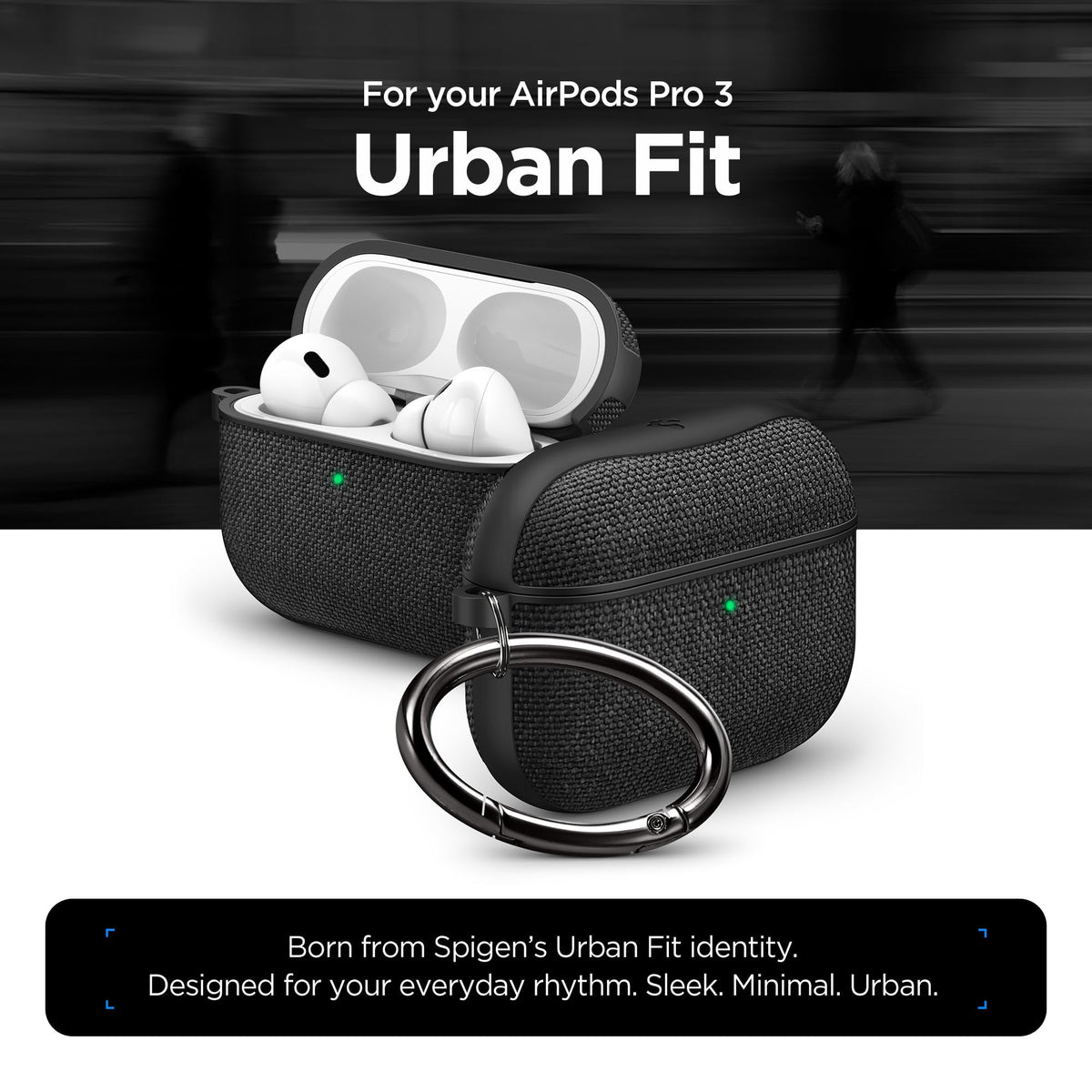 Spigen Urban Fit back label and opening area, showing precise fit for AirPods Pro 3 case