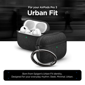 Spigen Urban Fit back label and opening area, showing precise fit for AirPods Pro 3 case