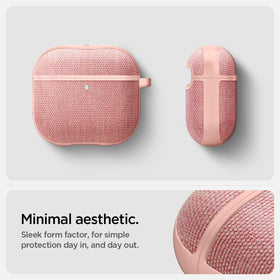 Open Spigen case showing suede interior protecting AirPods 4 from scratches