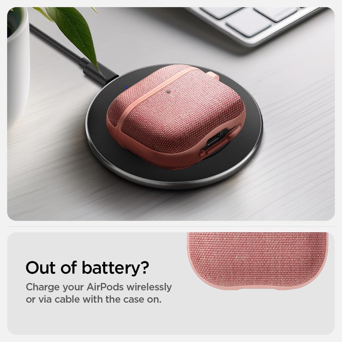 Spigen case beside a coin demonstrating slim scale and pocket-friendly size