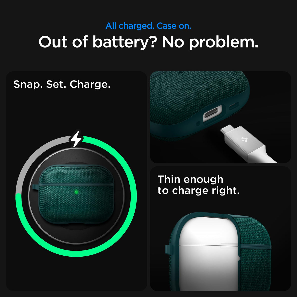 Spigen Urban Fit on wireless charger demonstrating compatibility and convenience