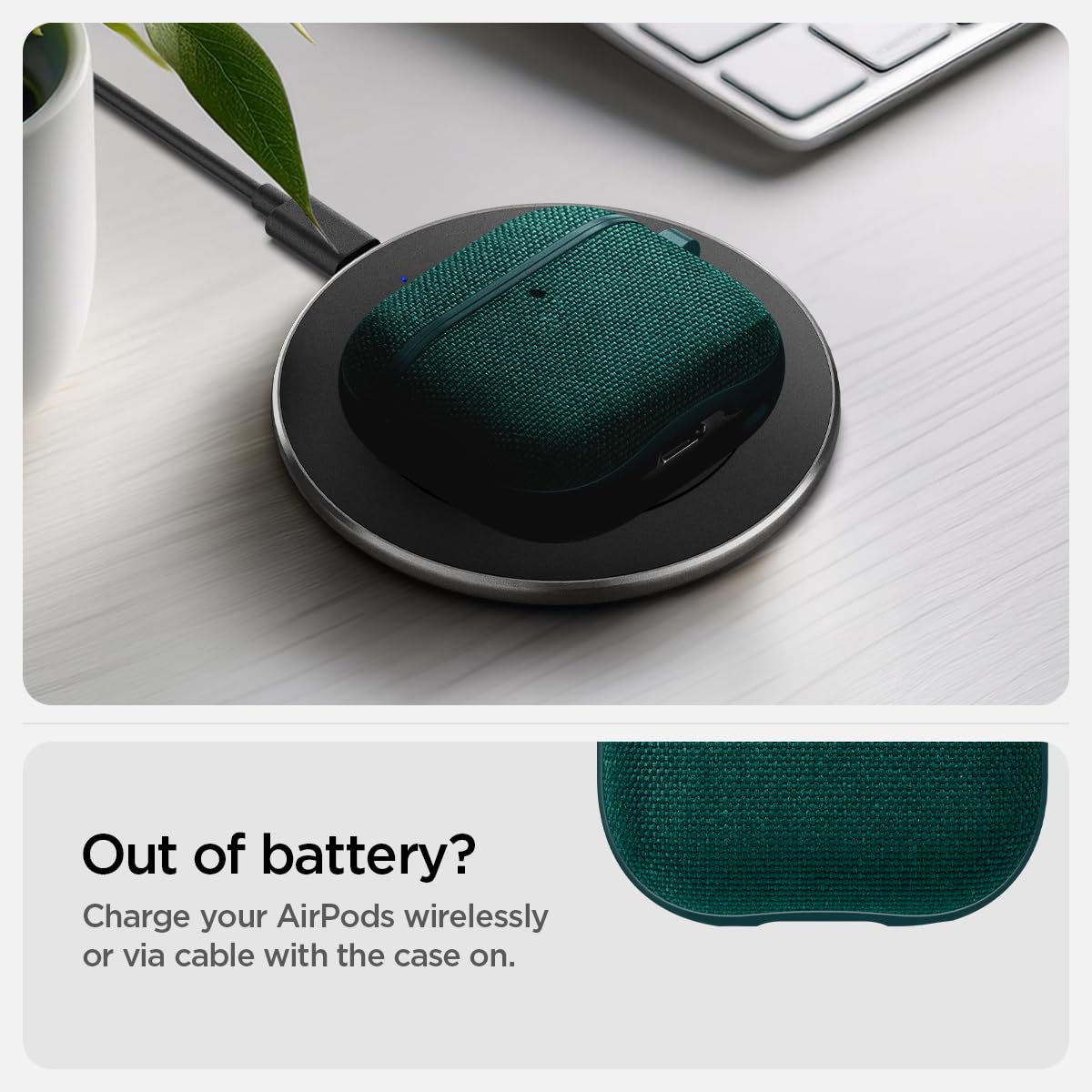 Spigen Urban Fit on wireless charger demonstrating charging compatibility benefit