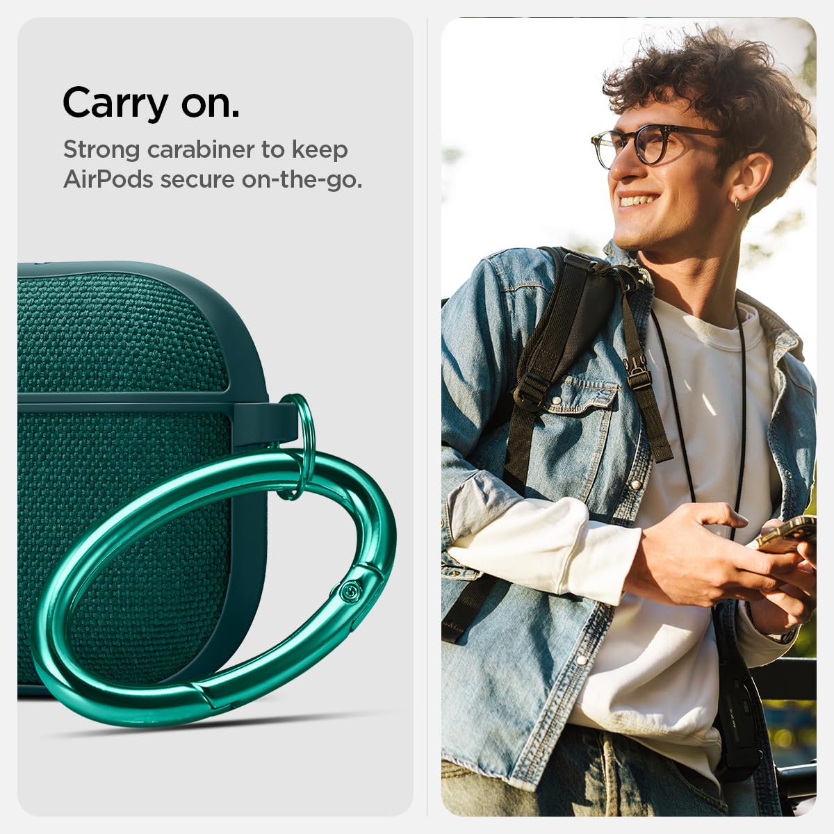 Spigen Urban Fit attached carabiner for easy clipping and hands-free carry