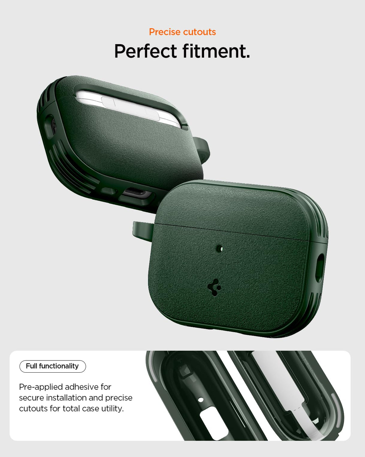 Built-in carabiner on Spigen Vault AirPods Pro 3 case for easy attachment