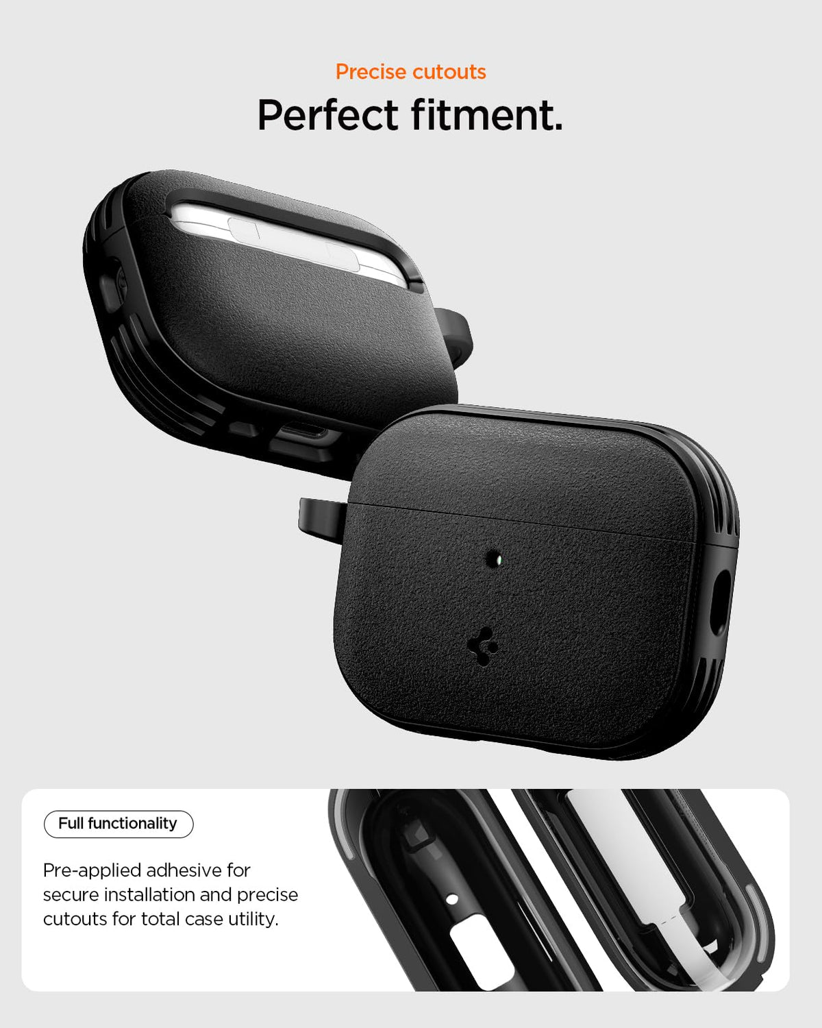 Spigen Vault AirPods Pro 3 case on wireless charging pad with compatible design