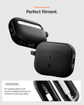 Spigen Vault AirPods Pro 3 case on wireless charging pad with compatible design