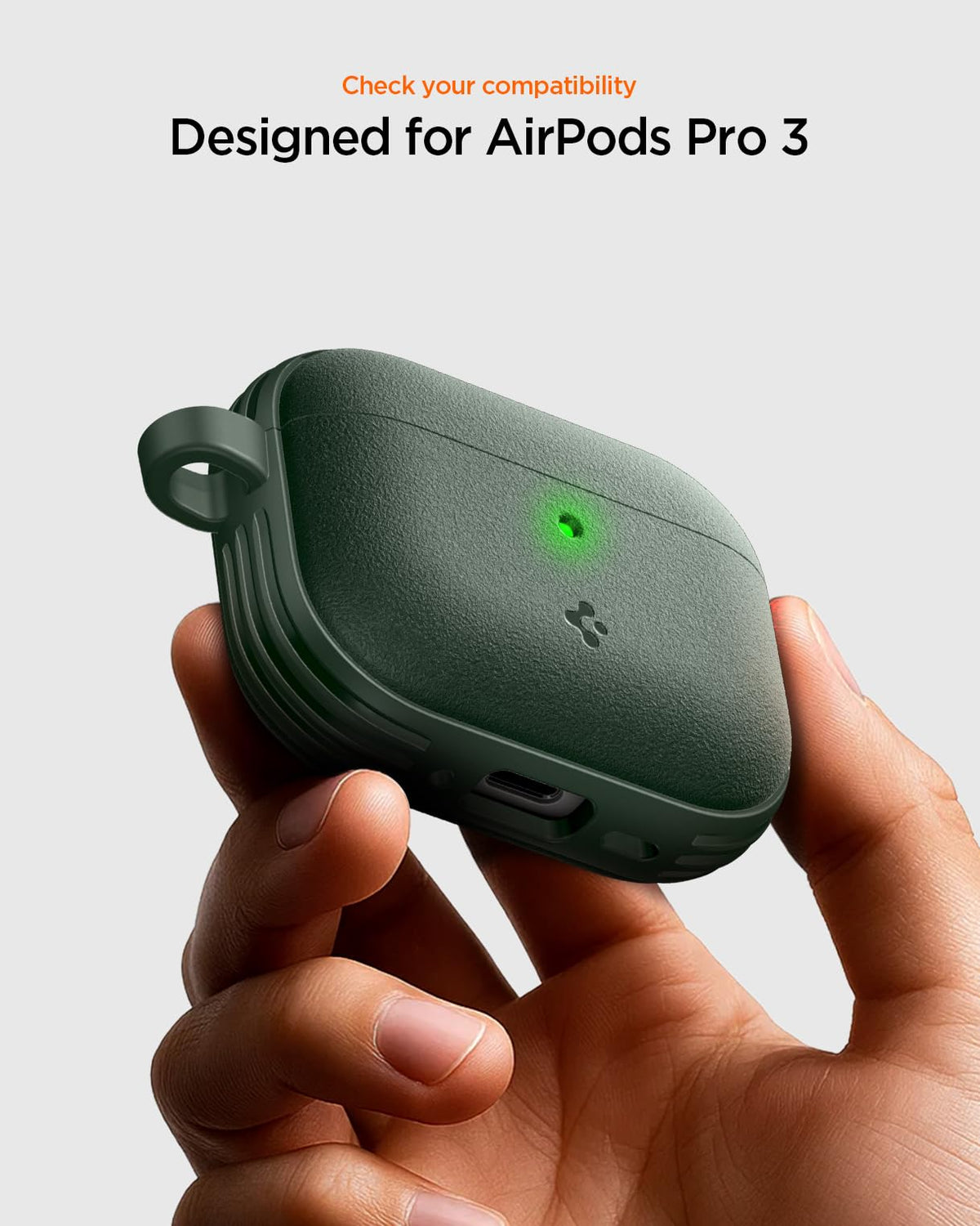 Spigen Vault for AirPods Pro 3 case, Midnight Green, back view showing closure