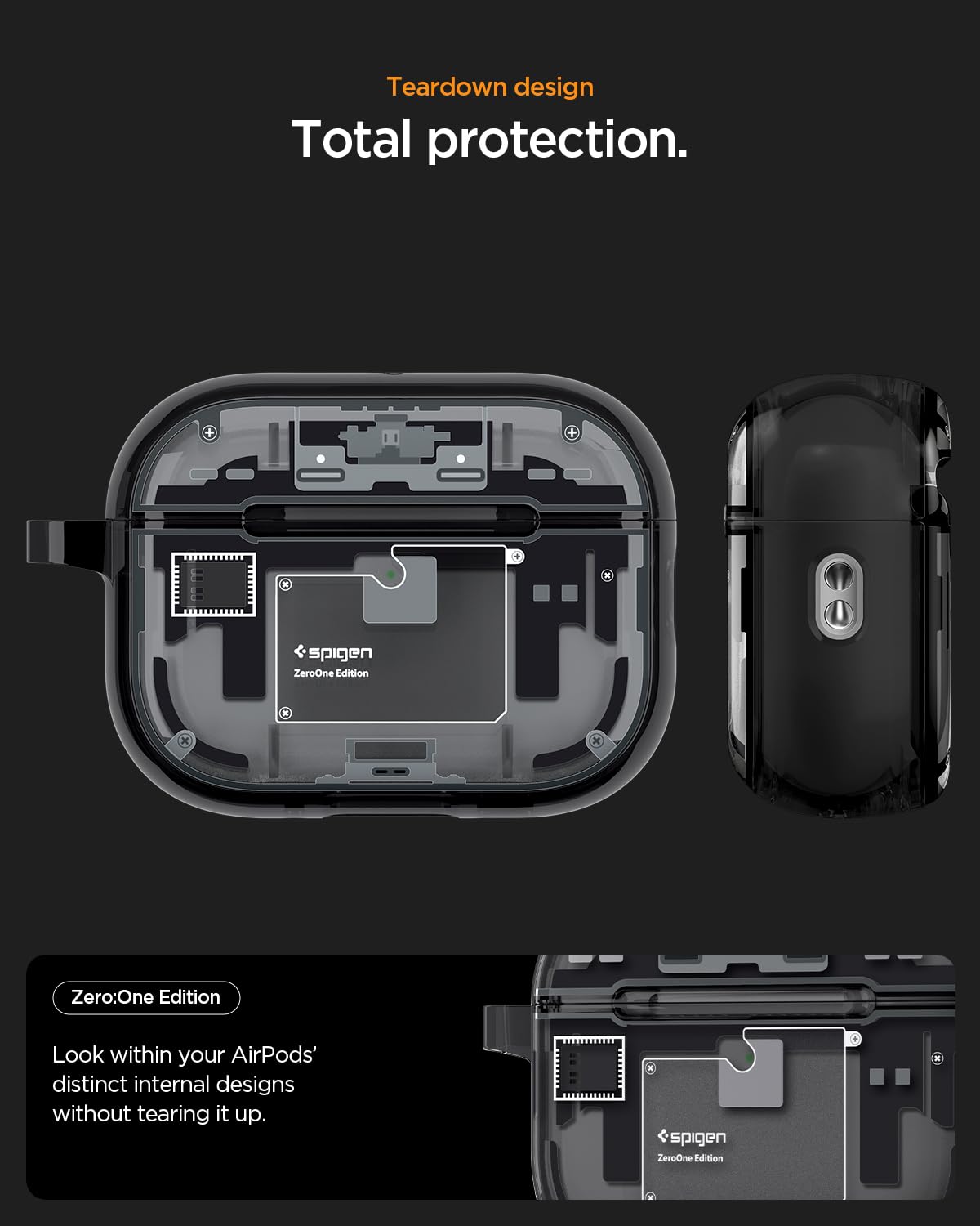 Spigen Zero One side profile showing hinge and slim fit, ensures smooth opening benefit