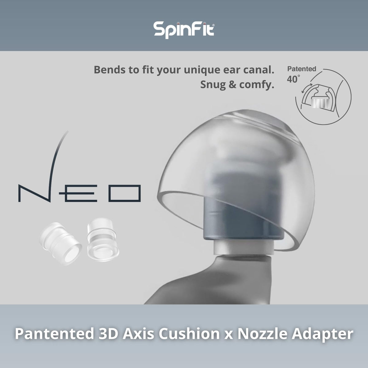 SpinFit NEO adapters and inserts laid out illustrating size compatibility